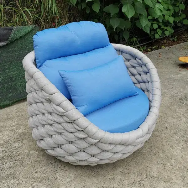 Round rope outdoor sofa with matching table, perfect for garden, terrace, or balcony