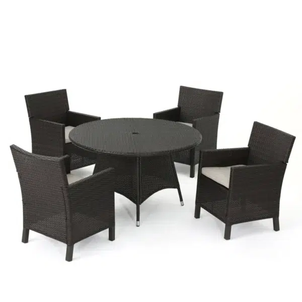 4-Person round outdoor dining set with cushioned chairs, ideal for garden, patio, or balcony