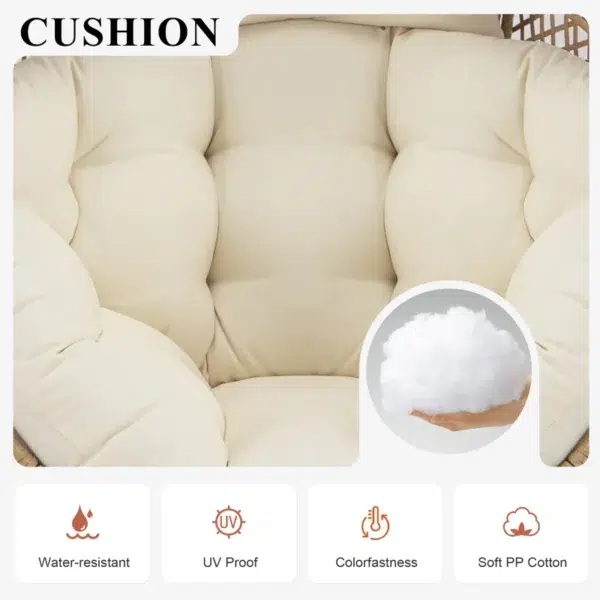 Beige single seater swing basket with ottoman for balcony and garden relaxation