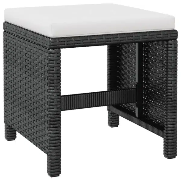 5-piece black and white rattan wicker patio dining set with ottoman and wood top table