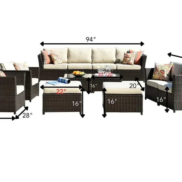 6 piece outdoor conversational sofa set with cushions, perfect for patio, garden, or backyard seatingatten outdoor sofa set
