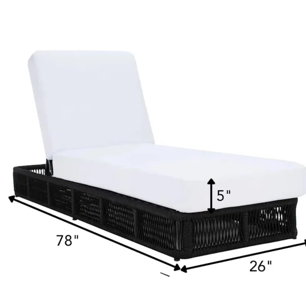 Black rope sun lounger with soft white cushion for outdoor use
