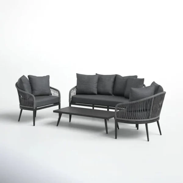 “5 seater black rope sofa furniture set with modern outdoor design”