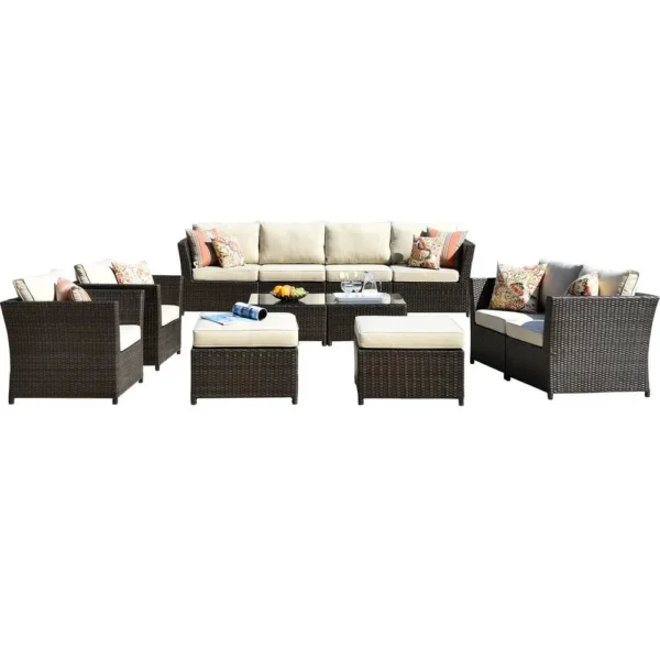 6 piece outdoor conversational sofa set with cushions, perfect for patio, garden, or backyard seatingatten outdoor sofa set