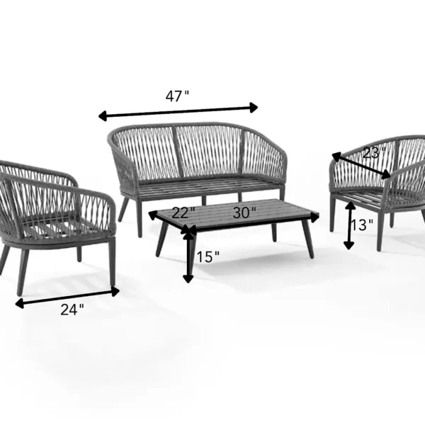 “5 seater black rope sofa furniture set with modern outdoor design”