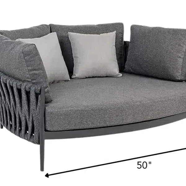 grey outdoor braided rope daybed on a patio with cushions