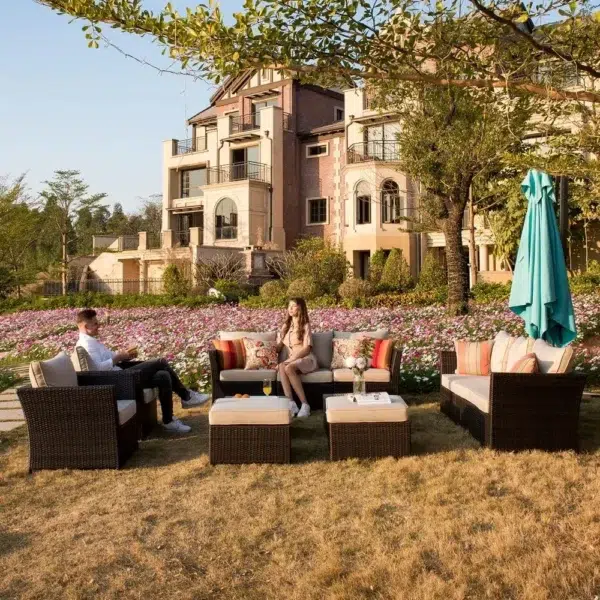 6 piece outdoor conversational sofa set with cushions, perfect for patio, garden, or backyard seatingatten outdoor sofa set