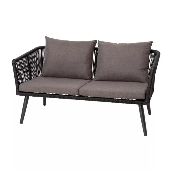A set of 4 sofa chairs in black and dark grey upholstery, arranged in a stylish living room setup.