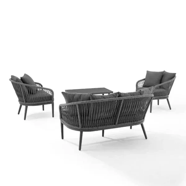 “5 seater black rope sofa furniture set with modern outdoor design”