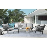 Black and light grey rope conversation loveseat set with modern design, perfect for indoor or outdoor use