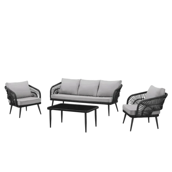Black and light grey rope conversation loveseat set with modern design, perfect for indoor or outdoor use