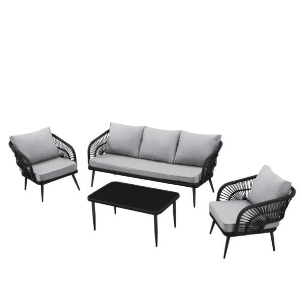 Black and light grey rope conversation loveseat set with modern design, perfect for indoor or outdoor use