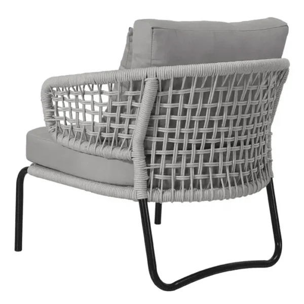 Grey outdoor rope patio sofa set with cushions, ideal for backyard or garden seating.