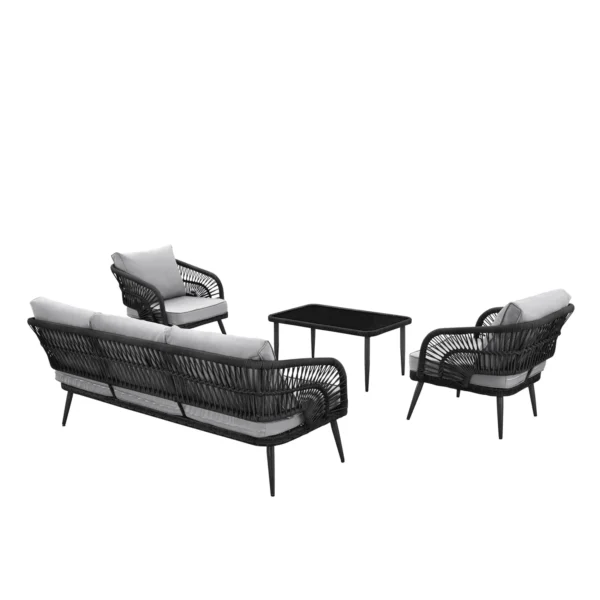 Black and light grey rope conversation loveseat set with modern design, perfect for indoor or outdoor use