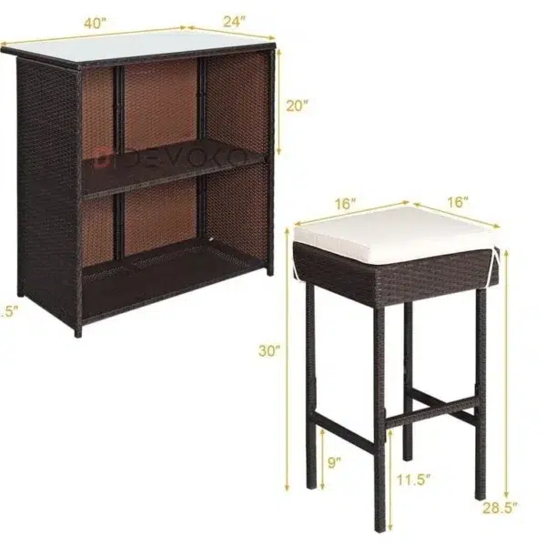 Coffee Brown 3PCS Wicker Bar Table Set – Outdoor Patio Furniture
