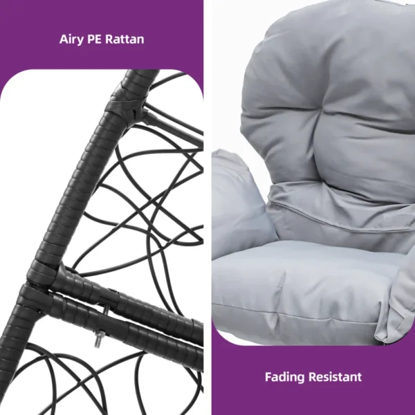Single seater swing basket in black and grey, ideal for balcony and garden relaxation.