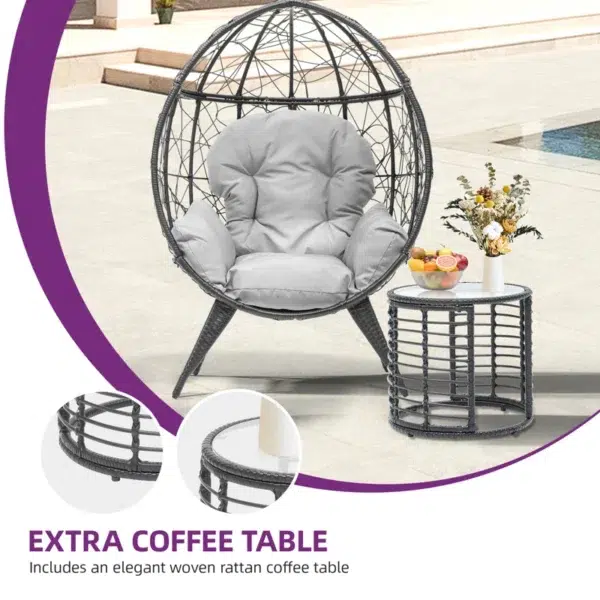 Single seater swing basket in black and grey, ideal for balcony and garden relaxation.