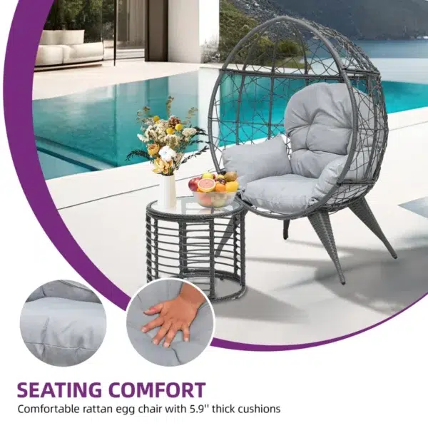 Single seater swing basket in black and grey, ideal for balcony and garden relaxation.