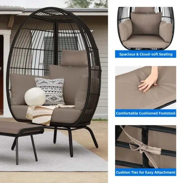 Black double -seater swing basket with ottoman, perfect for balcony and garden seating.