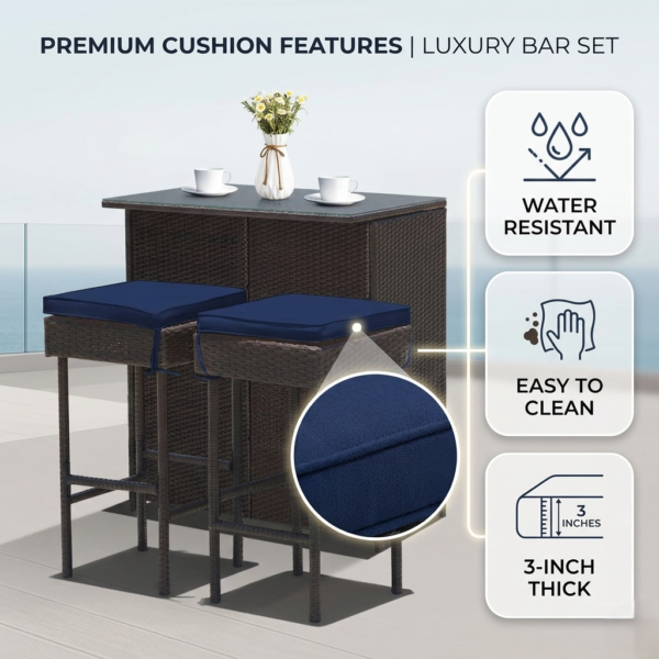 LOCCUS Outdoor Patio Bar Sets 2 Stools and 1 Table - Dark Brown - Image 8