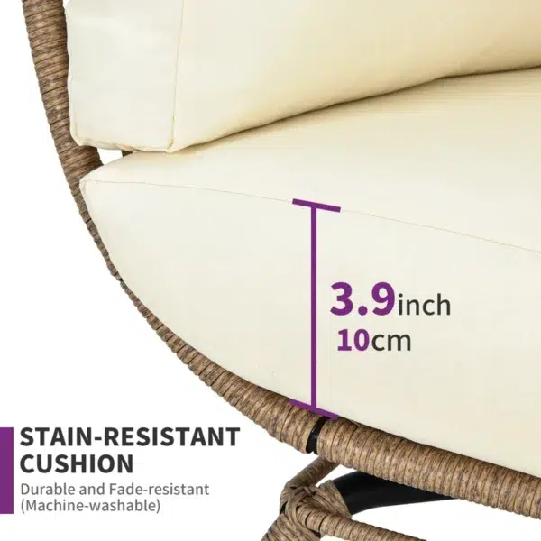 Beige single seater swing basket for balcony and garden with comfortable cushion.