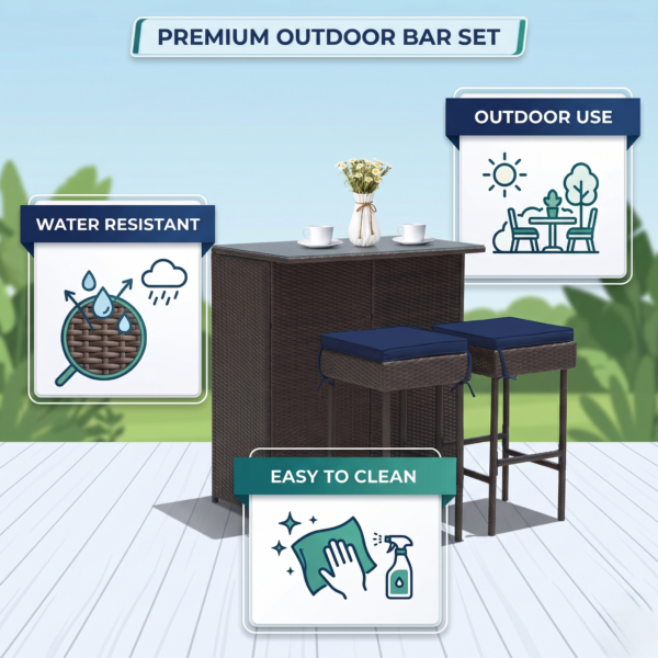 LOCCUS Outdoor Patio Bar Sets 2 Stools and 1 Table - Dark Brown - Image 9