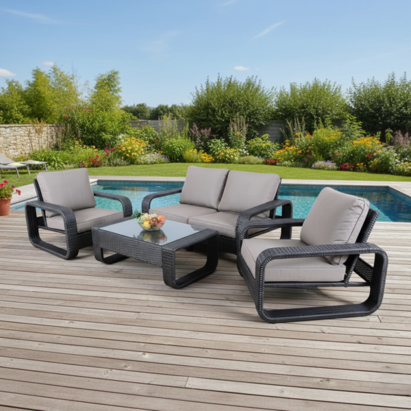 LOCCUS 4 Pieces Outdoor Wicker Furniture Sofa Set with Soft Washable Cushion - Black & Grey