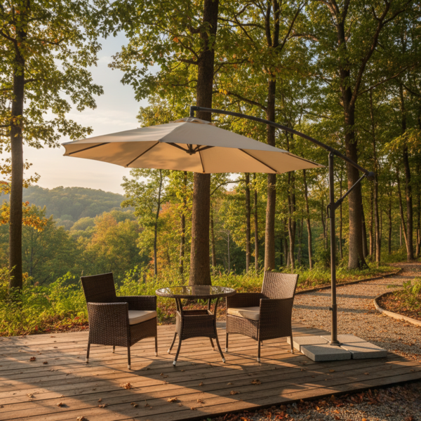 LOCCUS 9 Ft Outdoor Patio Offset Cantilever Umbrella with Marble Base & Crank Handle for Garden - Off White - Image 2