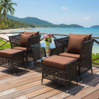 LOCCUS 5 Piece Wicker Conversation Set (Dark Brown)