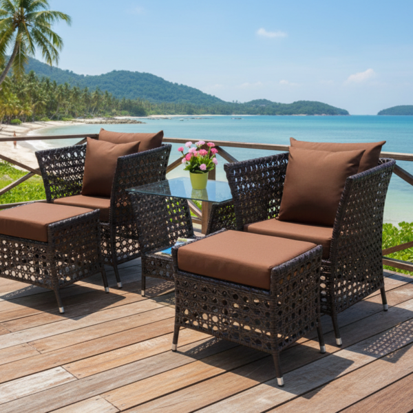 LOCCUS 5 Piece Wicker Conversation Set - Dark Brown