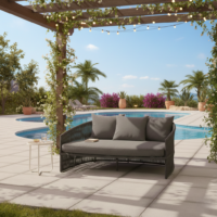LOCCUS Outdoor Patio Rope Daybed | Swimming Pool Side | Sun Lounger | Garden | Terrace | Balcony | Rattan | Rope Furniture Daybed Set - Black
