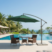 LOCCUS 9 Ft Outdoor Offset Cantilever Umbrella with Marble Base & Crank Handle for Poolside Area - Green