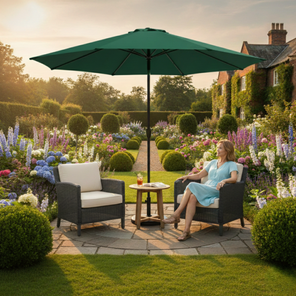 LOCCUS 9ft Outdoor Patio Umbrella Waterproof & Fade-Resistant with Center Pole Stand for Garden, Poolside - Green - Image 2