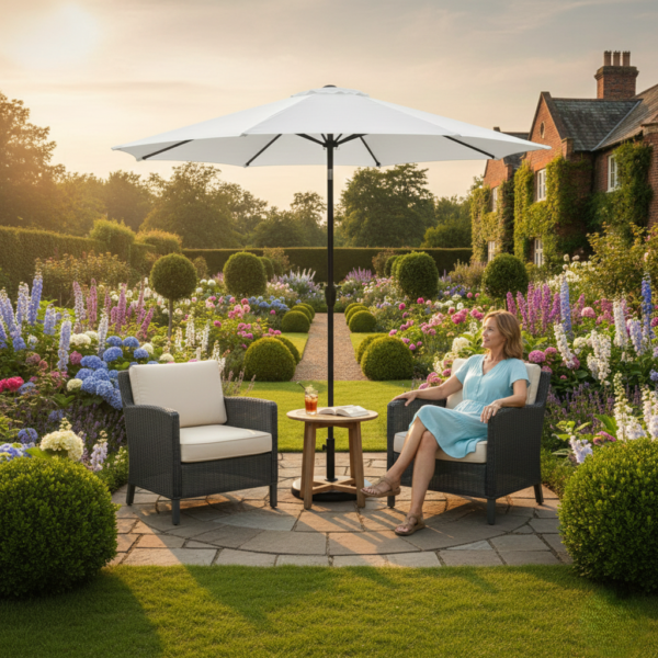 9ft Off-White Color Outdoor Patio Umbrella UV-Resistant with Centre Pole Stand Ideal for Garden, Beach & Cafe - Image 2