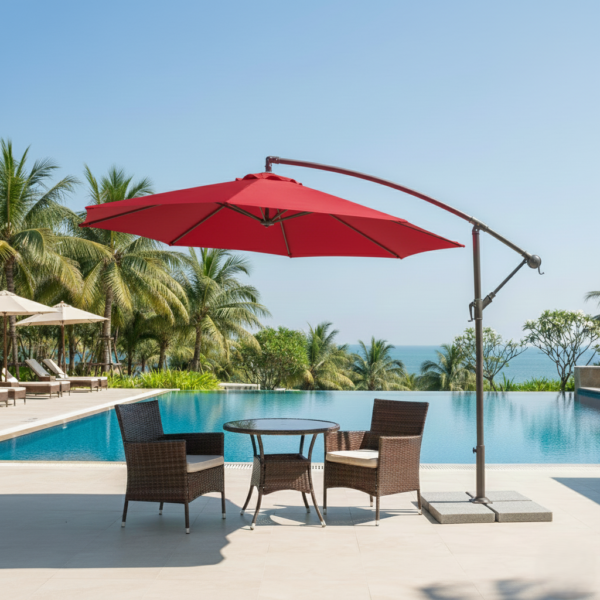 LOCCUS 9 Ft Outdoor Offset Cantilever Patio Umbrella with Marble Base & Crank Handle for Backyard - Maroon