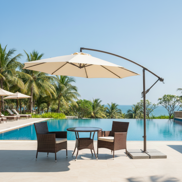 LOCCUS 9 Ft Outdoor Patio Offset Cantilever Umbrella with Marble Base & Crank Handle for Garden - Off White