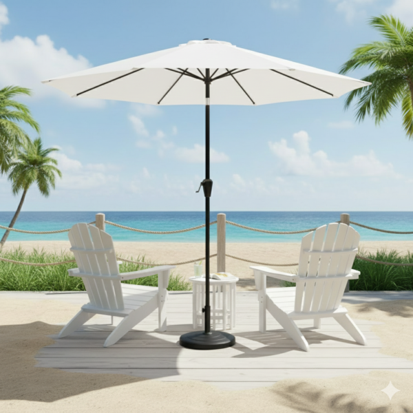 9ft Off-White Color Outdoor Patio Umbrella UV-Resistant with Centre Pole Stand Ideal for Garden, Beach & Cafe