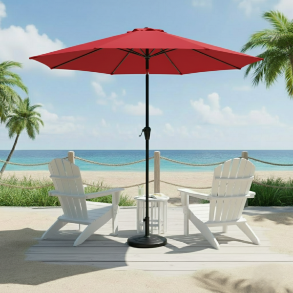 LOCCUS 9ft Outdoor Round Waterproof Patio Umbrella with Centre Pole Stand Ideal for Garden & Balcony - Maroon
