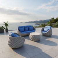 Loccus Outdoor 5 Seater Rope Weaving Sofa Set .{Light Grey And Blue}