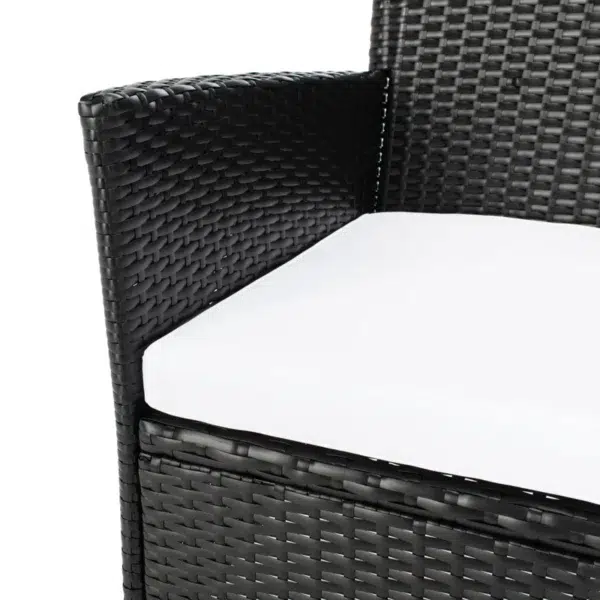 8-person rectangular outdoor dining set with black frame and off-white cushions