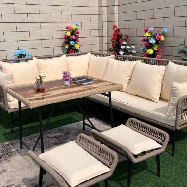 Upgrade your outdoor living space with our stylish rope patio sofa set with center table. Crafted with durable, weather-resistant materials, this modern outdoor furniture set combines comfort and elegance. The intricately woven rope design provides a cozy seating experience, while the spacious center table offers the perfect spot for drinks and decor. Ideal for gardens, terraces, patios, and poolside relaxation, this set is designed for both durability and timeless style.