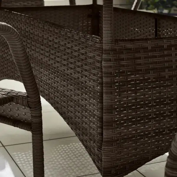 6-person dark brown PE rattan outdoor dining set with glass tabletop for garden or patio