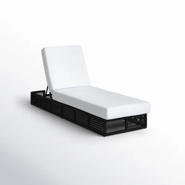 Black rope sun lounger with soft white cushion for outdoor use