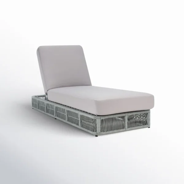 Grey rope sun lounger with soft grey cushion for outdoor use.