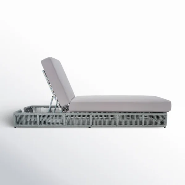 Grey rope sun lounger with soft grey cushion for outdoor use.