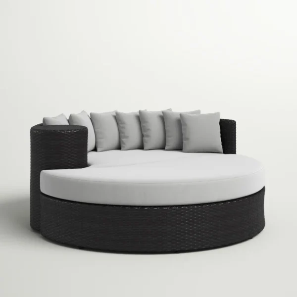 Black and light grey HDPE wicker outdoor patio daybed with cushions