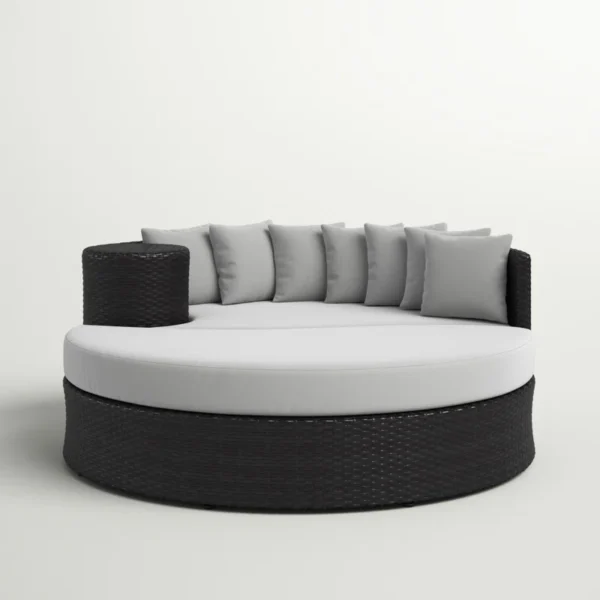 Black and light grey HDPE wicker outdoor patio daybed with cushions
