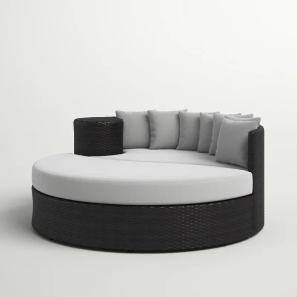 Black and light grey HDPE wicker outdoor patio daybed with cushions