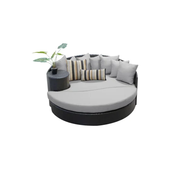 Black and light grey HDPE wicker outdoor patio daybed with cushions