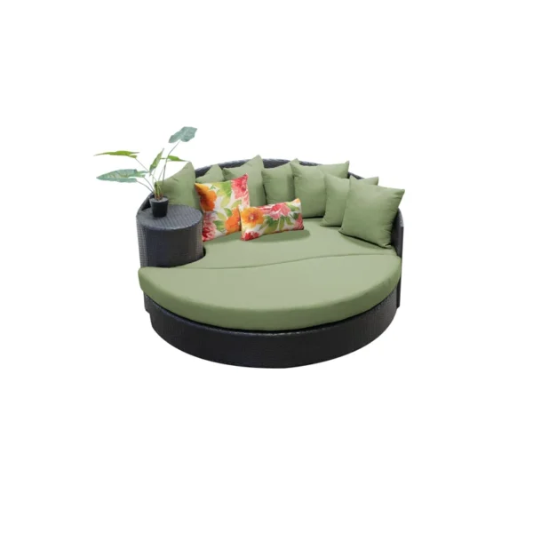 Black and Siya green HDPE wicker outdoor patio daybed with cushions, perfect for lounging in the garden or patio.